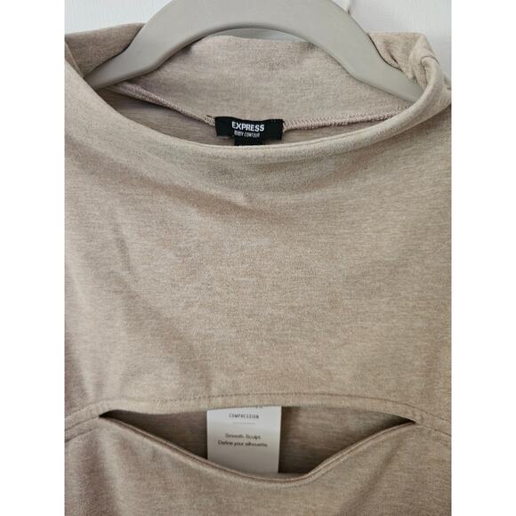 NwT Express Body Contour Mock Neck Cutout Bodysuit Lrg Long Sleeve Neutral Layer - Picture 3 of 6